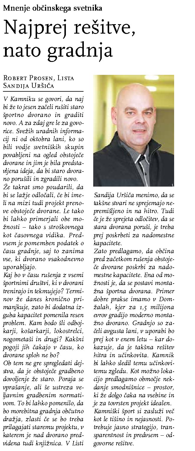 Izrezek iz Kamničanke: Najprej rešitve, nato gradnja
